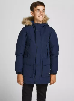 JACK & JONES Junior Navy Hooded Parka - 11-12 Years