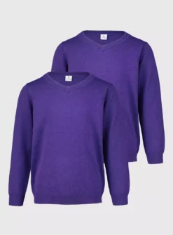 Purple V-Neck Jumpers 2 Pack - 6 Years