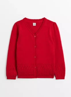 Red Pointelle Knit Cardigan 11 Years