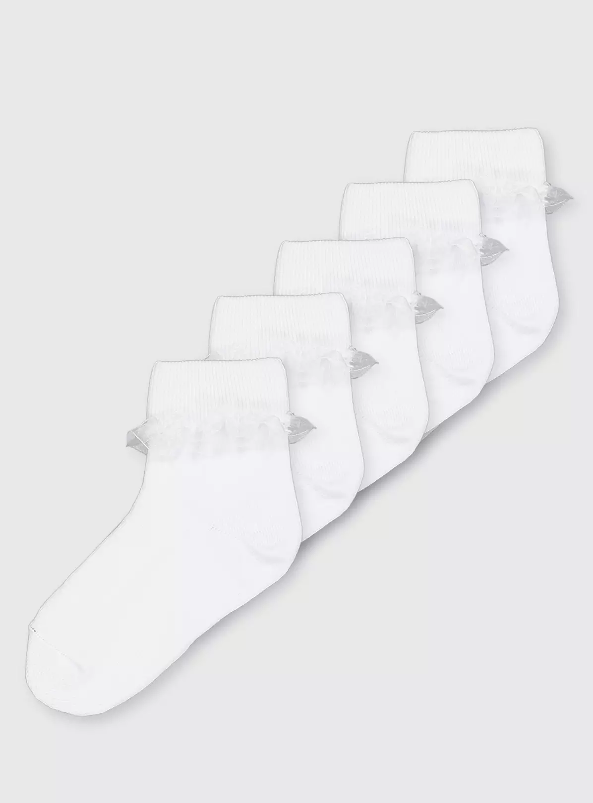 White Frilly Trim Socks 5 Pack - 6-8.5 3 White Frilly Trim Socks 5 Pack - 6-8.5