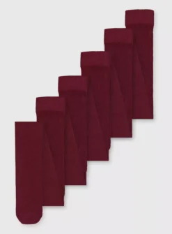 Maroon Cotton-Rich Tights 5 Pack - 11-12 Years