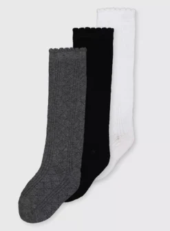 Mono Pointelle Knee High Socks 3 Pack 6-8.5