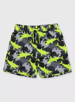 Neon Shark Camo Print Swim Shorts 7 Years