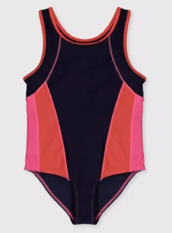 Navy Colour Block Swimsuit 9 Years