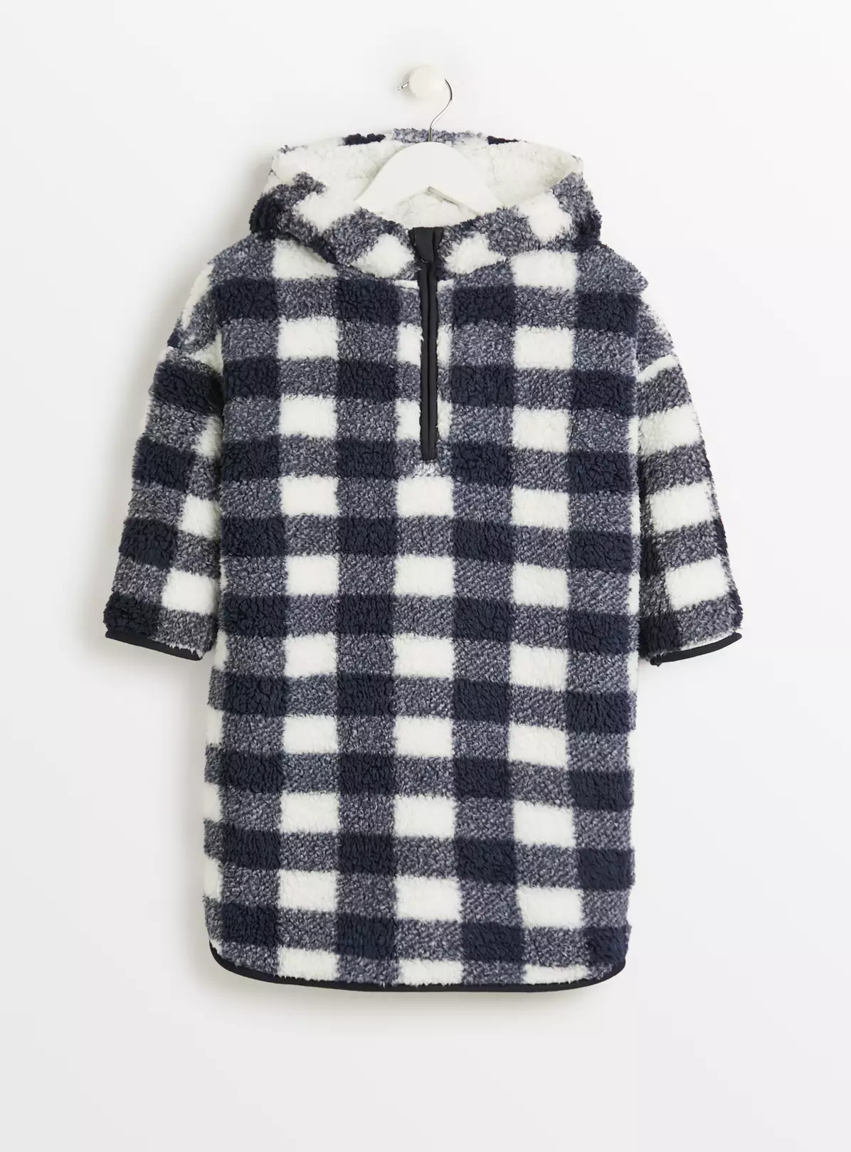 White & Navy Check Hooded Blanket 7-8 Years 4 White & Navy Check Hooded Blanket 7-8 Years - Image 2