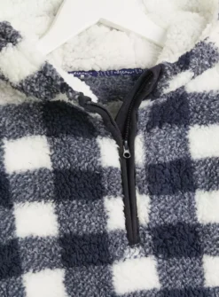 White & Navy Check Hooded Blanket 7-8 Years