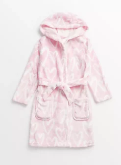 Pink Heart Print Fleece Dressing Gown 1.5-2 Years