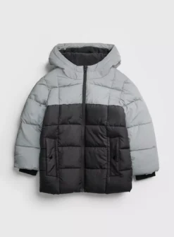 Black & Metallic Grey Hooded Coat 13-14 Years