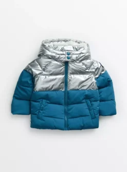 Blue & Silver Metallic Puffer Jacket 1.5-2 Years