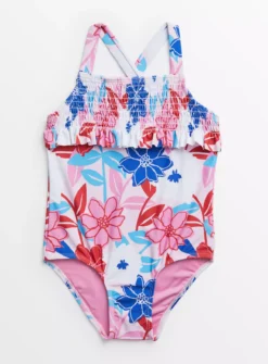 Pink Floral Print Smocked Swimsuit 11 Years -Hush Puppies Clothing Sale tuc142375220 Multi20Coloured R Z001A 3