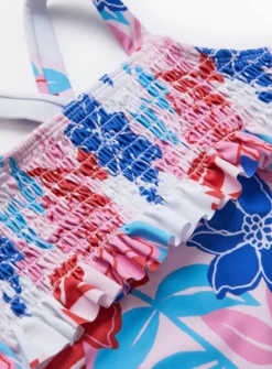 Pink Floral Print Smocked Swimsuit 6 Years