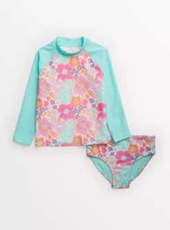 Turquoise & Pink Floral Swim Set 8 Years