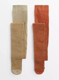 Gold & Orange Sparkle Opaque Tights 2 Pack 5-6 Years