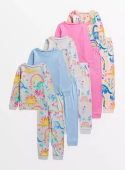 Dino & Rainbow Pyjamas 5 Pack 3-4 Years