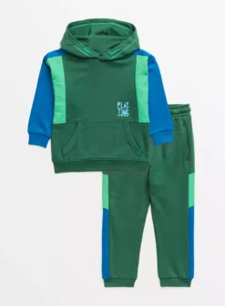 Green Colour Block Sweat Set 1-1.5 Years