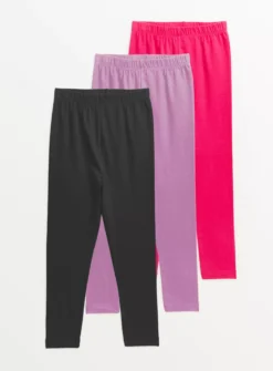 Pink Plain Leggings 3 Pack3 Years
