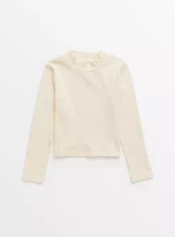 Oatmeal Ribbed High Neck Cropped Top 12 Years