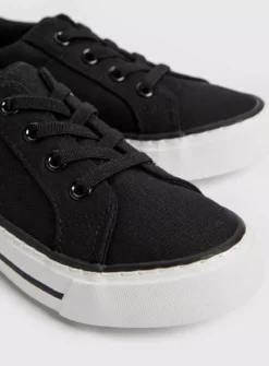 Black Lace Up Canvas Trainers 10 Infant