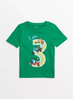 I Am 3 Green Birthday T-Shirt 3-4 Years