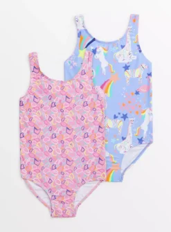 Pink Giraffe & Purple Unicorn Swimsuit 2 Pack4 Years
