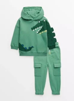 Green Alligator Sweatshirt & Joggers Set1.5-2 Years -Hush Puppies Clothing Sale tuc143449286 Green R Z001A