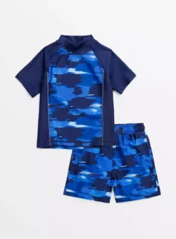 Blue Camo Rash Vest & Swim Shorts 10 Years