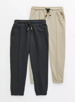 Charcoal & Beige Seam Front Joggers 2 Pack 1-1.5 Years