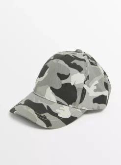Grey Camo Print Cap 6-9 Years