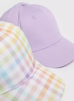 Rainbow Check & Lilac Caps 2 Pack 1-2 Years