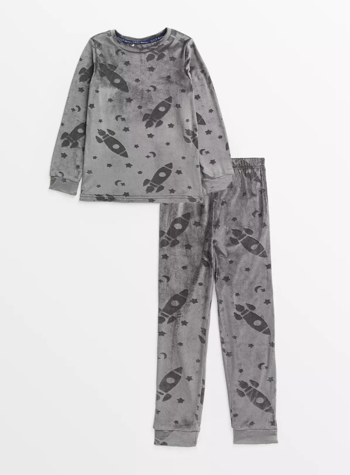 Grey Waffle Space Print Pyjamas 6-7 Years 4 Grey Waffle Space Print Pyjamas 6-7 Years - Image 2