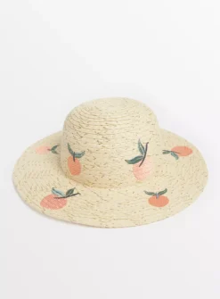 Peach Embroidered Straw Floppy Hat 1-2 Years