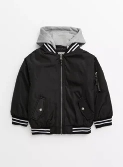 Black Hooded Bomber Jacket 13-14 Years