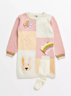 Animal Patchwork Knitted Dress & Tights Set 1-2 Years