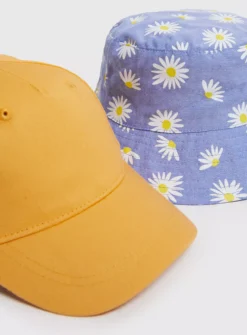 Daisy Print Bucket Hat & Yellow Cap 2 Pack 1-2 Years