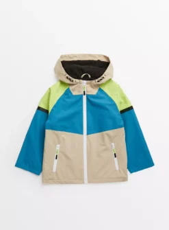 Beige Colour Block Waterproof Mac Coat 3-4 Years