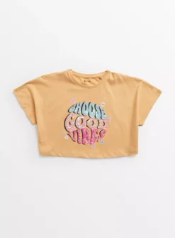 Orange Choose Good Vibes Cropped T-Shirt 7 Years