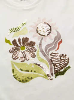 White Sequin Floral T-Shirt 10 Years