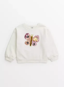 Cream Sequin Butterfly Sweatshirt 1-2 Years -Hush Puppies Clothing Sale tuc143594889 Cream R Z001A