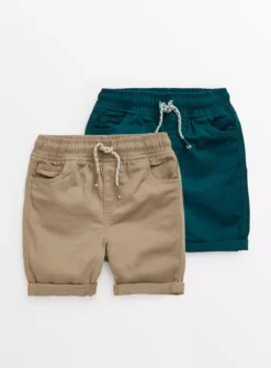 Teal & Tan Twill Shorts 2 Pack 1.5-2 Years