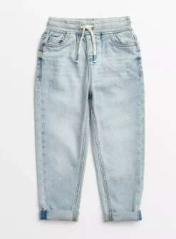 Washed Blue Ribbed Waist Denim Jeans 2-3 Years