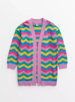 Pink Bright Stripe Longline Cardigan5-6 Years
