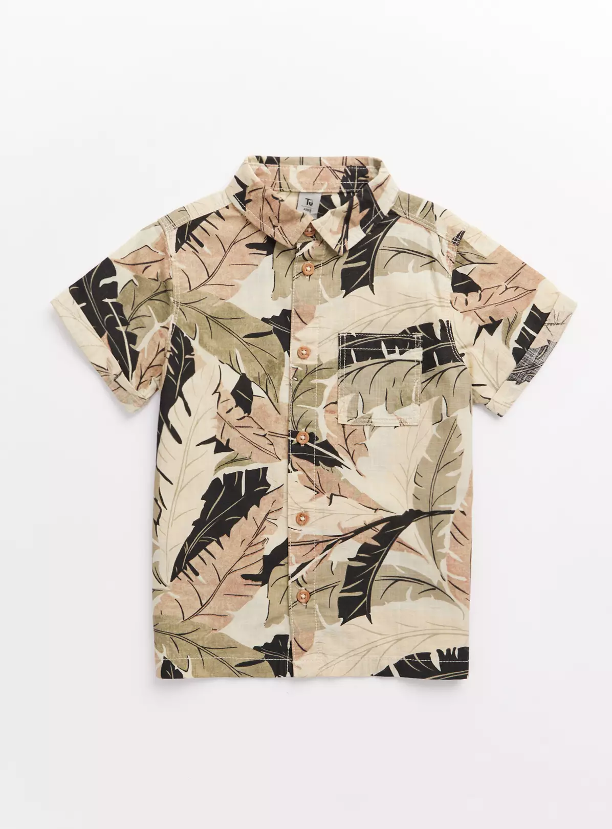 Beige Leaf Print Short Sleeve Shirt 6 Years 4 Beige Leaf Print Short Sleeve Shirt 6 Years - Image 2