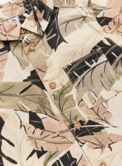 Beige Leaf Print Short Sleeve Shirt 10 Years