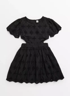 Black Cut Out Broderie Woven Dress 9 Years