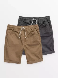 Khaki & Black Twill Shorts 2 Pack 10 Years