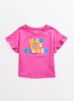 Wild Flower Pink Ruffle Sleeve T-Shirt 1-2 Years