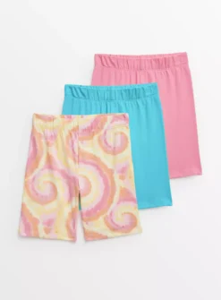 Tie Dye & Plain Cycling Shorts 3 Pack 11 Years