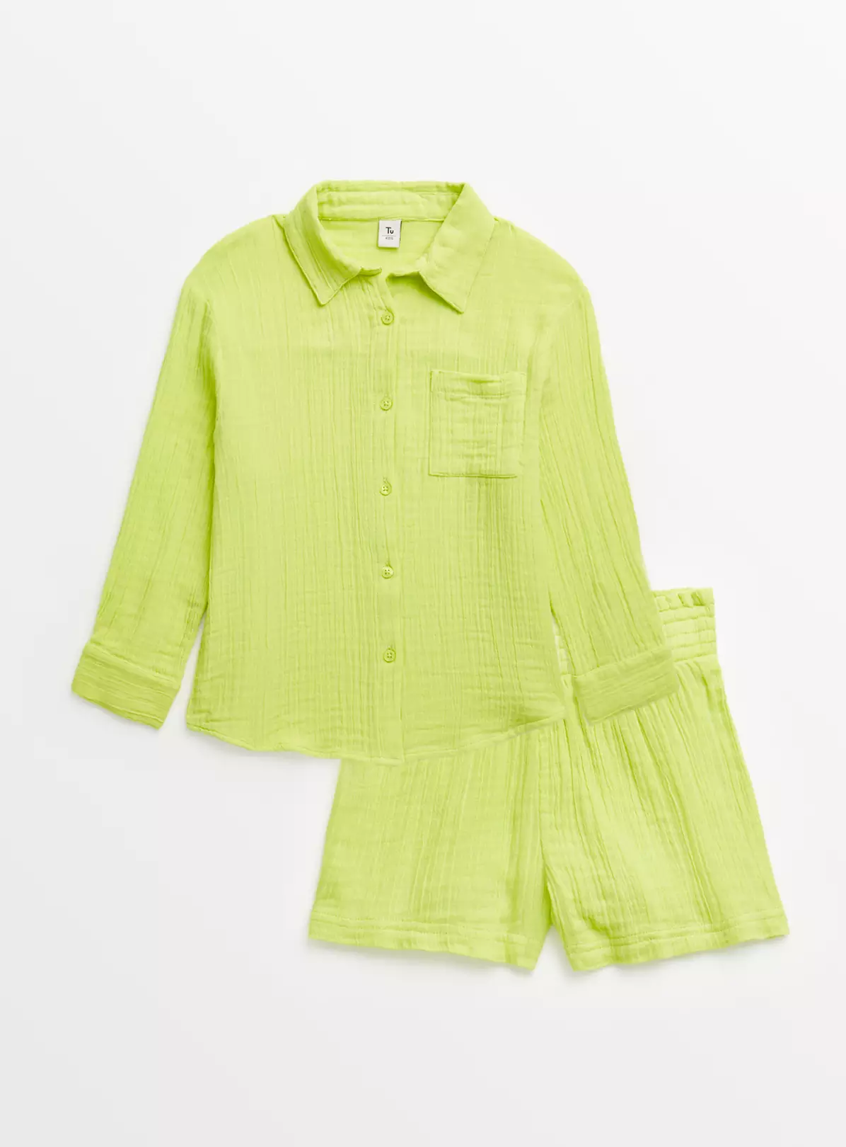 Lime Green Woven Shirt & Shorts Set 11 Years 4 Lime Green Woven Shirt & Shorts Set 11 Years - Image 2