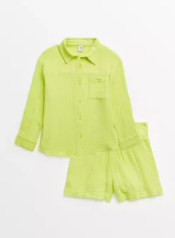 Lime Green Woven Shirt & Shorts Set 5 Years -Hush Puppies Clothing Sale tuc143815215 Green R Z001A