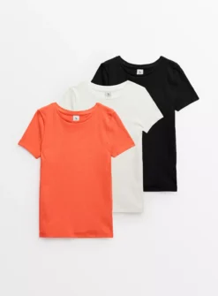 White, Black & Coral Short Sleeve T-Shirts 3 Pack 10 Years